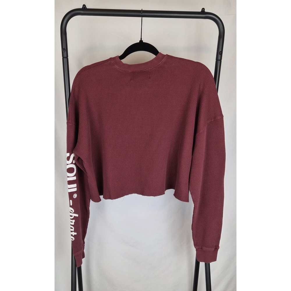 SoulCycle Julia Cropped Waffle Long Sleeve Burgundy Skull Size Large MSRP $98 - Picture 6 of 9
